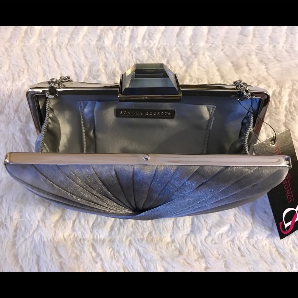 Sandra Roberts Mini Quilted Satin Box Clutch Grey - Picture 4 of 5